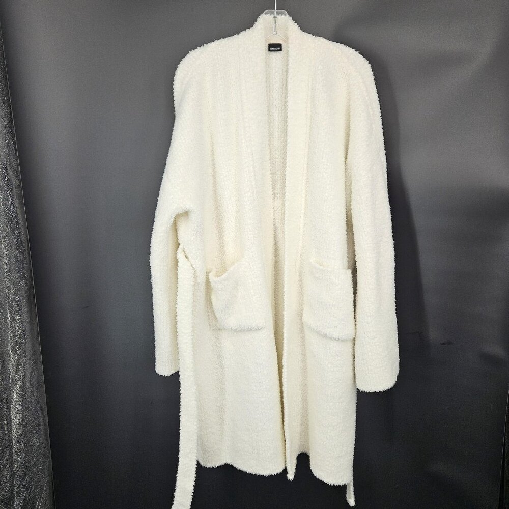 Robe Womens Large White Sherpa Fleece Belted Pockets Cozy Lounge Thick Plush - Picture 3 of 14